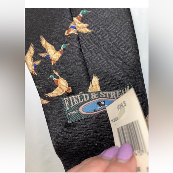 Vintage DUCK Lab retriever DOG HUNTING neck tie NEW Black SILK USA made DAD OS - Picture 5 of 12